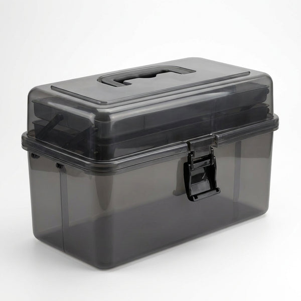 Durable PE Fishing Gear Box | Large Capacity, Black Transparent Design | Built-in Lock, Heavy-duty — hero