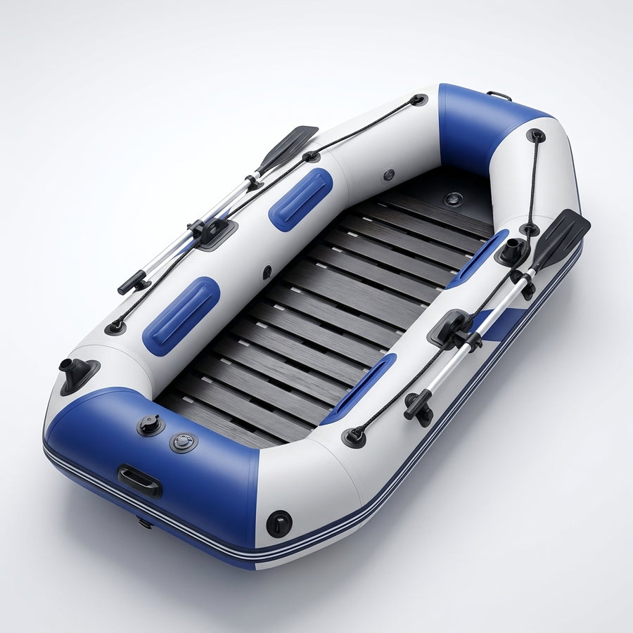 PVC Inflatable Boat 3 Layer Inflatable Fishing Boats Laminated Wear-Resistant Kayak Boats for 2-6 Person Kayak Rowing Canoe — 260cm slats bottom
