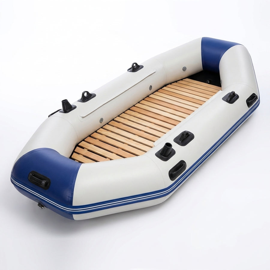 PVC Inflatable Boat 3 Layer Inflatable Fishing Boats Laminated Wear-Resistant Kayak Boats for 2-6 Person Kayak Rowing Canoe — 270cm slats bottom