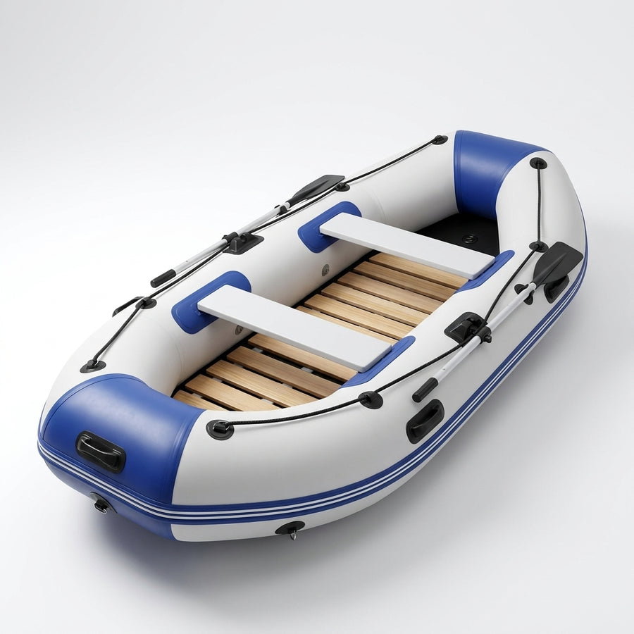 PVC Inflatable Boat 3 Layer Inflatable Fishing Boats Laminated Wear-Resistant Kayak Boats for 2-6 Person Kayak Rowing Canoe — 230cm slats bottom