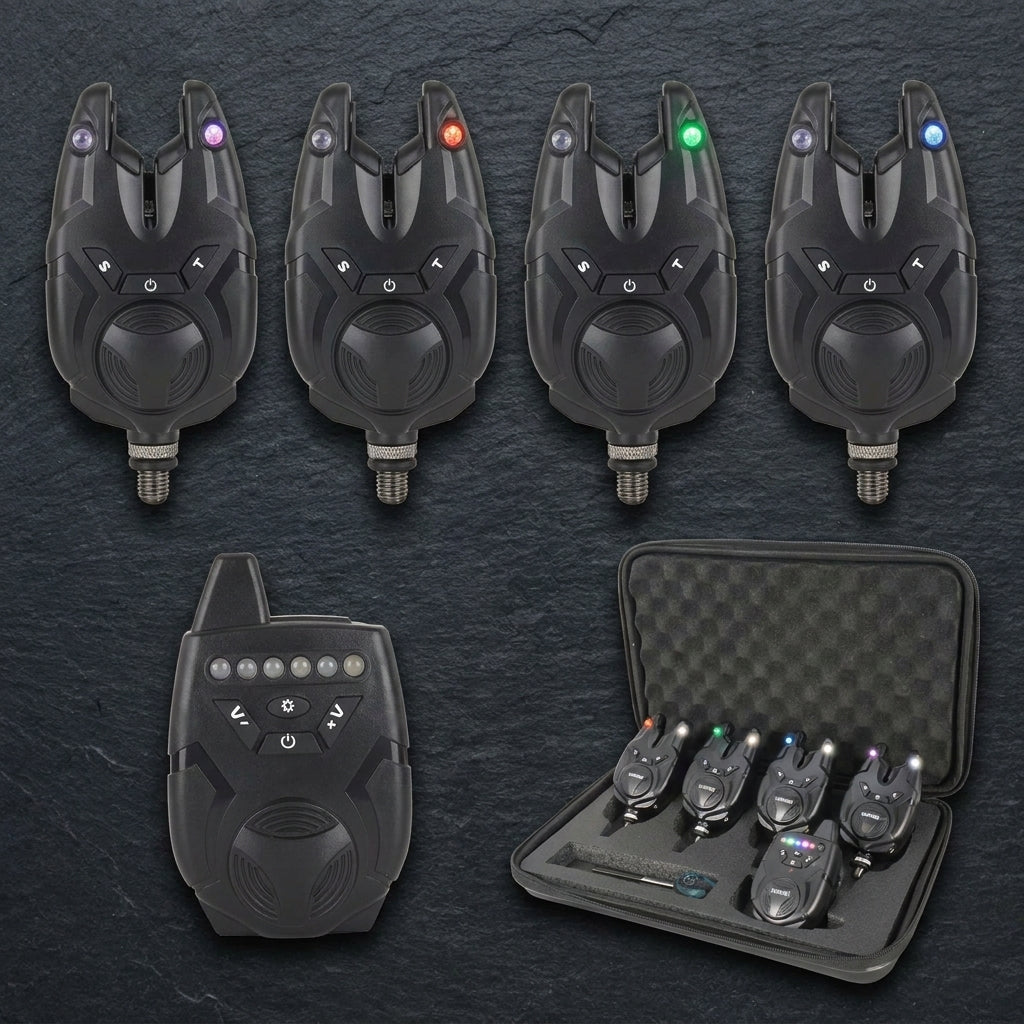 Hirisi S9 Bite Alarm — what's in the box, flat lay product contents