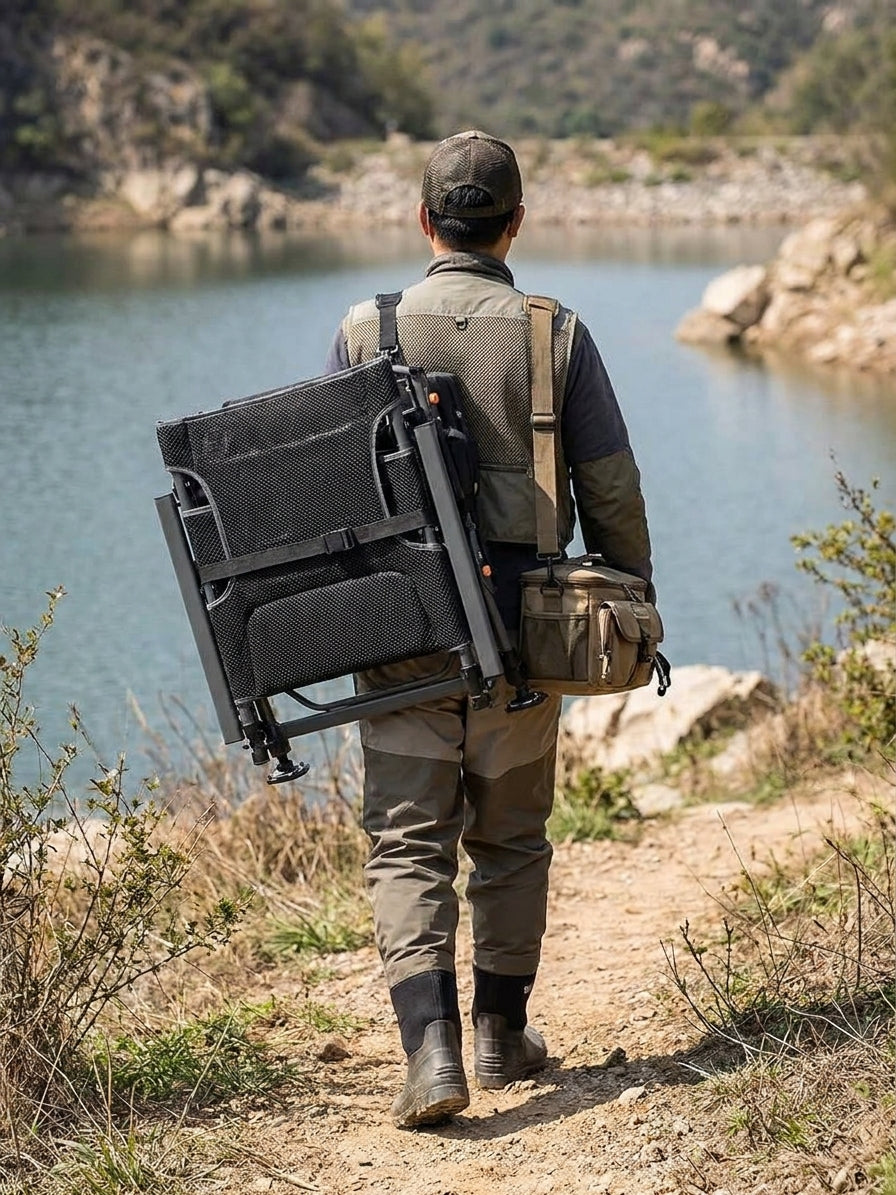 Portable Folding Fishing Chair Heavy Duty Adjustable Padded  — lifestyle carry
