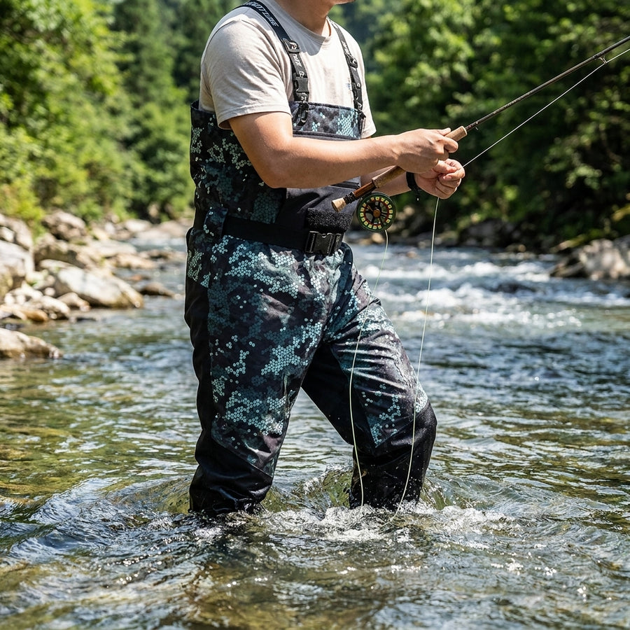 Goture 5-Layer Waterproof Stocking Foot Waders, Breathable F — lifestyle river