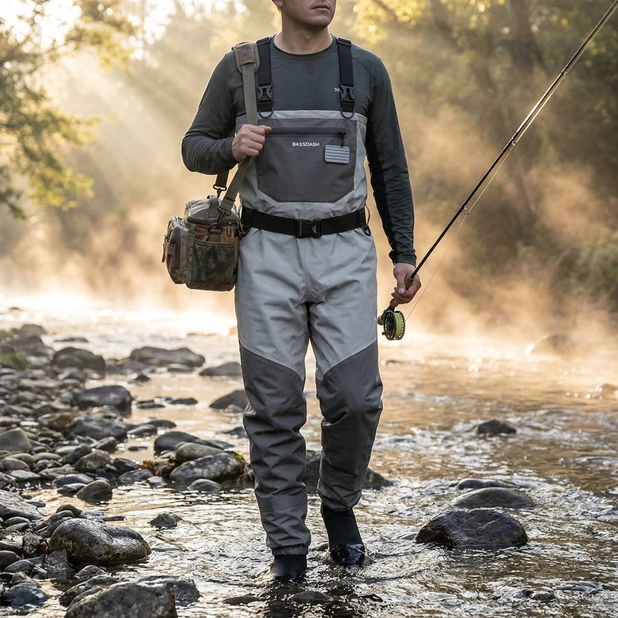 BASSDASH Fishing Wader Lightweight Stocking Foot FW08 Men’s  — lifestyle stream