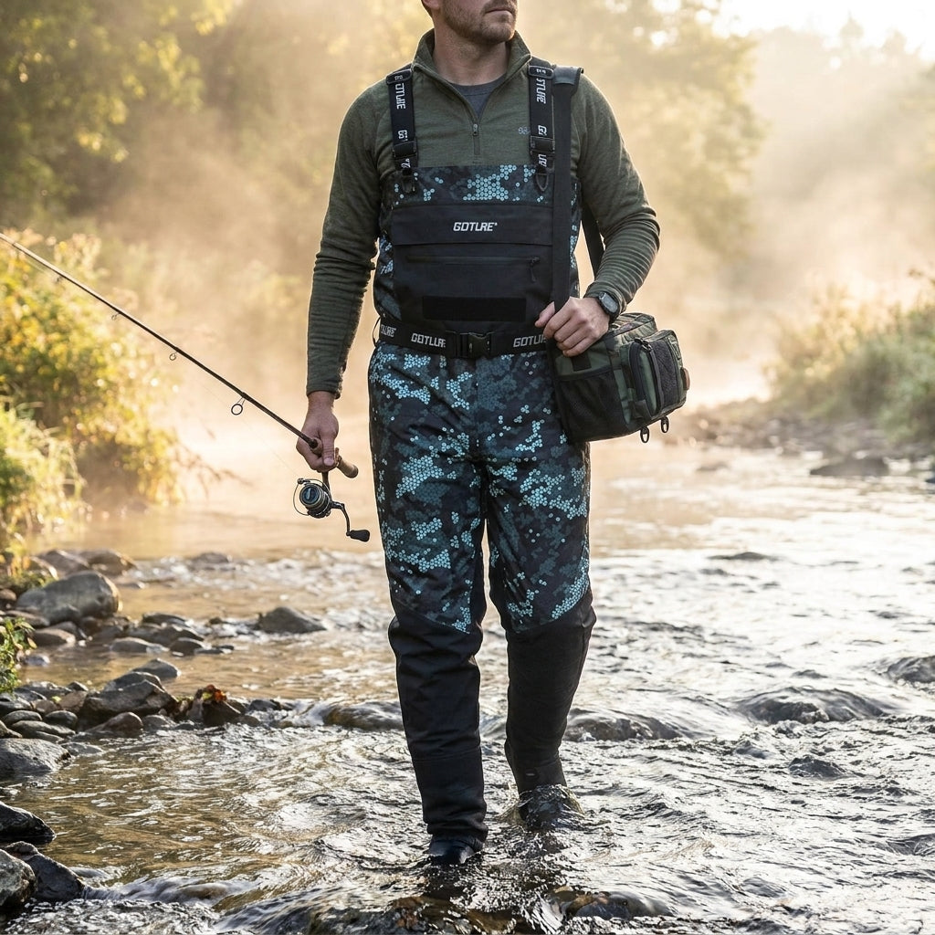 Goture 5-Layer Waterproof Stocking Foot Waders, Breathable F — lifestyle stream