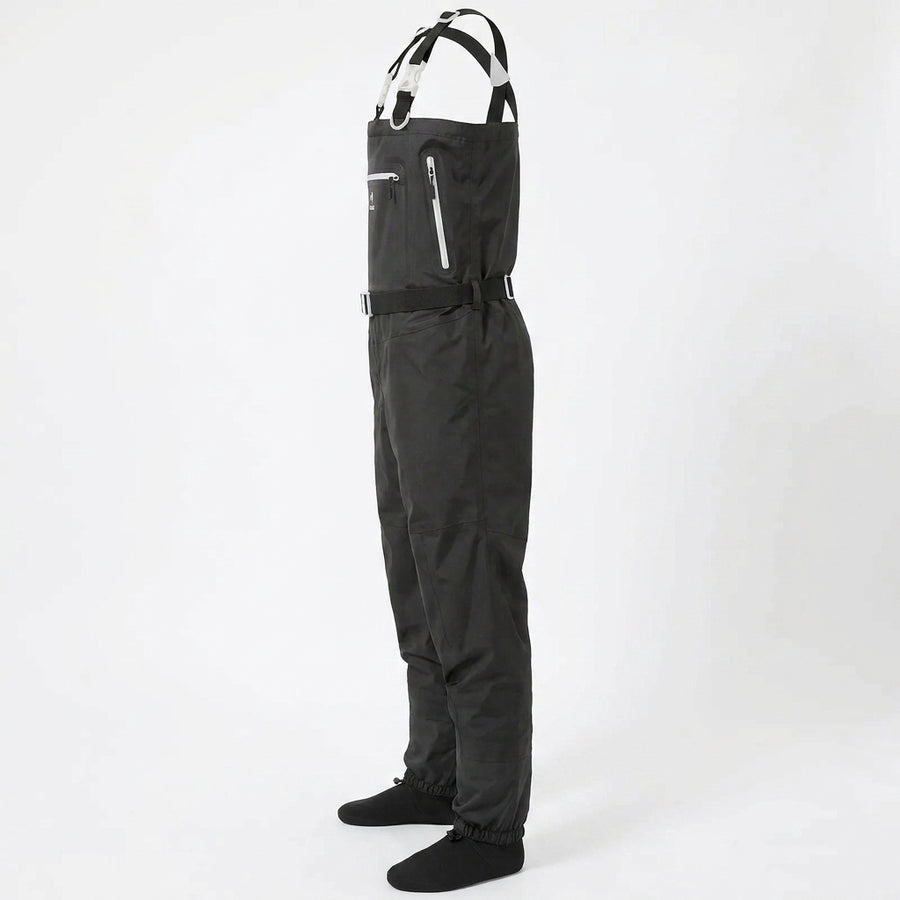 BASSDASH Men’s Lightweight Breathable Chest Wader Black Camo — packshot angle