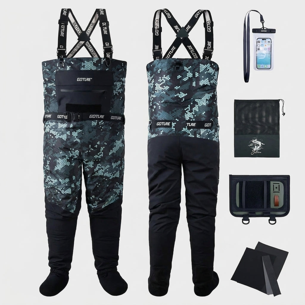 Goture 5-Layer Waterproof Stocking Foot Waders, Breathable F — packshot face