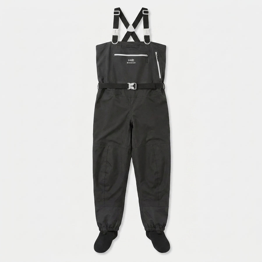 BASSDASH Men’s Lightweight Breathable Chest Wader Black Camo — packshot face