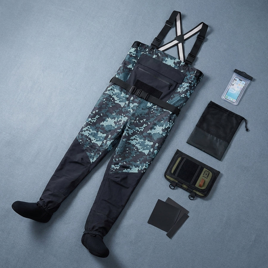 Goture 5-Layer Waterproof Stocking Foot Waders, Breathable F — packshot flatlay