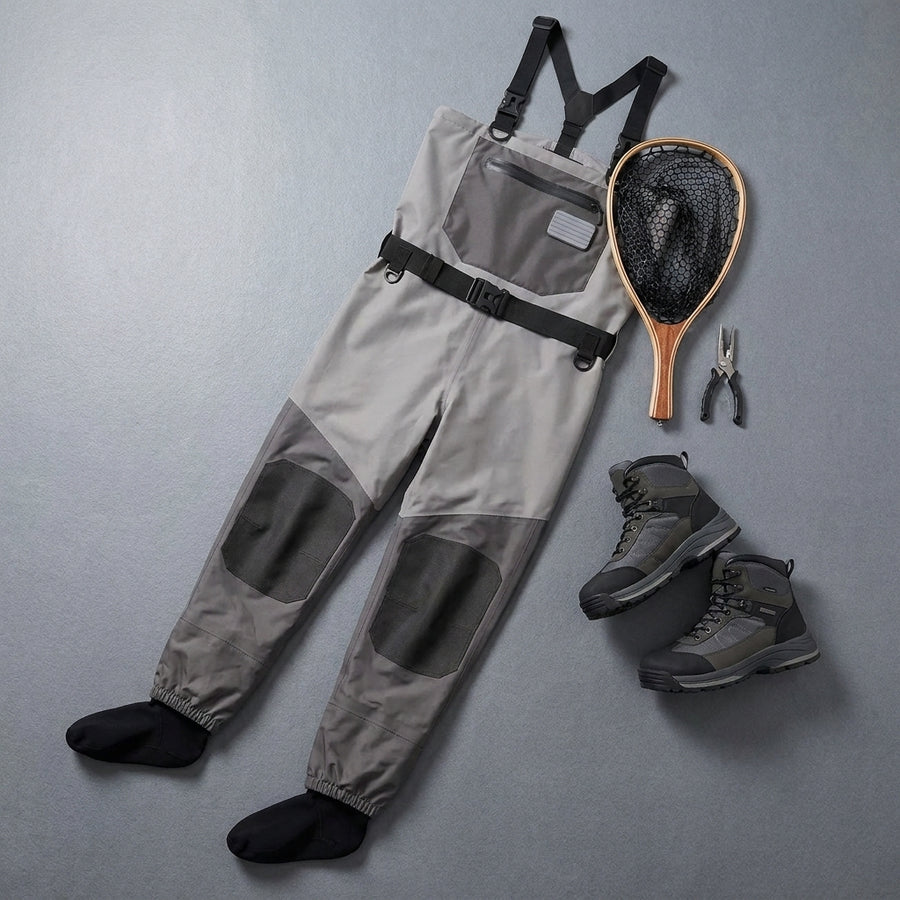 BASSDASH Fishing Wader Lightweight Stocking Foot FW08 Men’s  — packshot flatlay