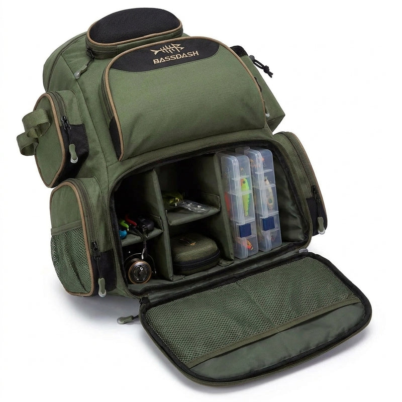 Bassdash Fishing Bag Tackle Backpack Lightweight Tactical Ta — packshot open